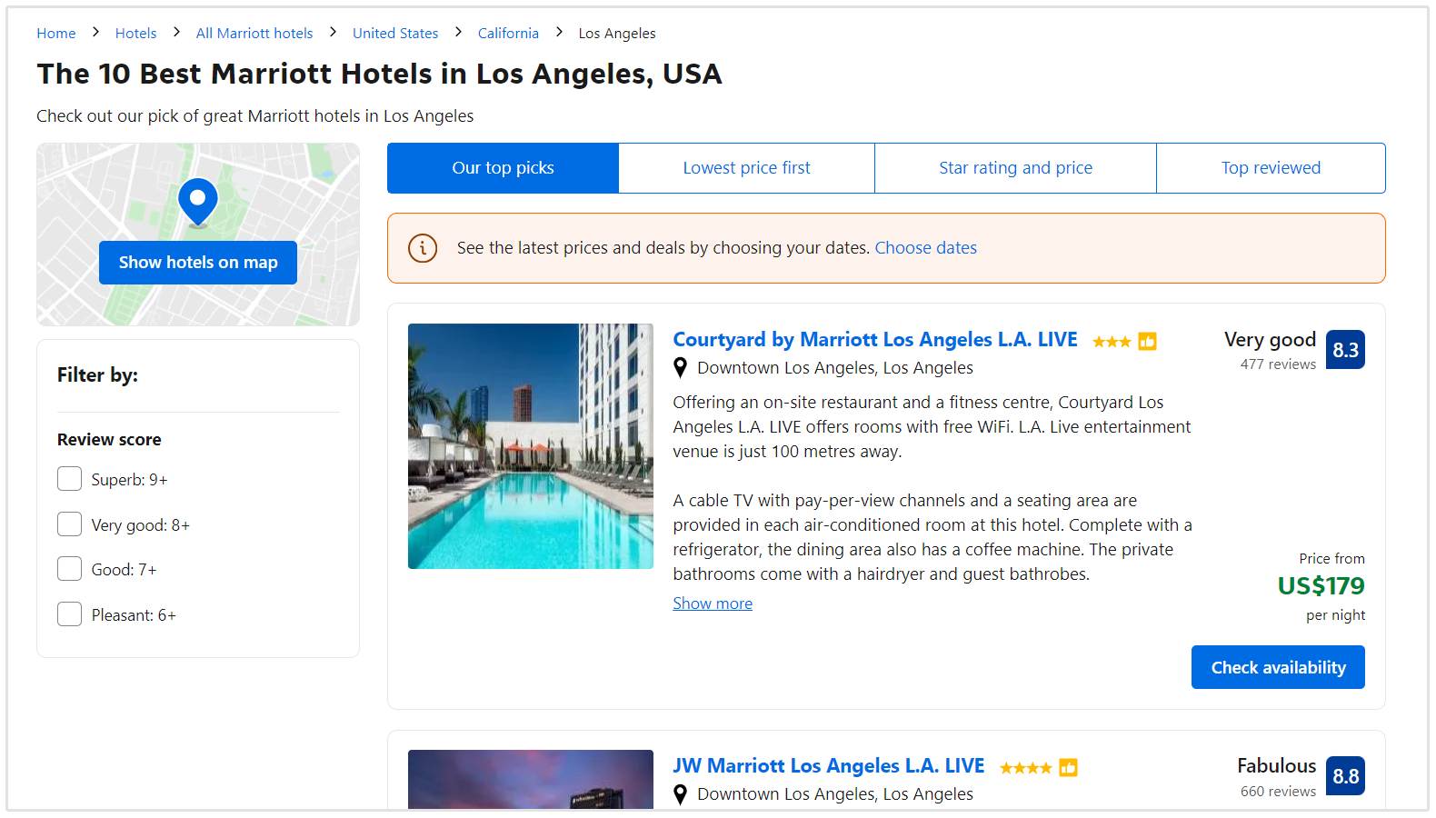 marriott hotels op booking.com